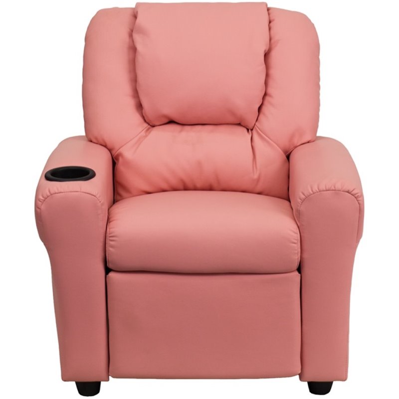 Flash Furniture Vinyl Recliner with Cup Holder and Headrest in Pink