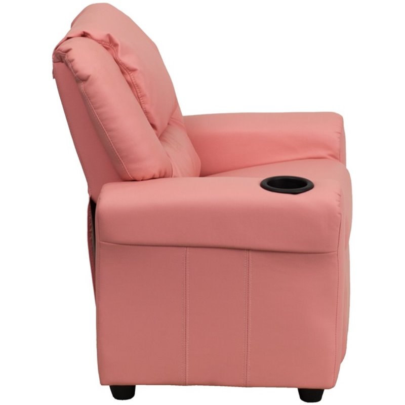 Flash Furniture Vinyl Recliner with Cup Holder and Headrest in Pink