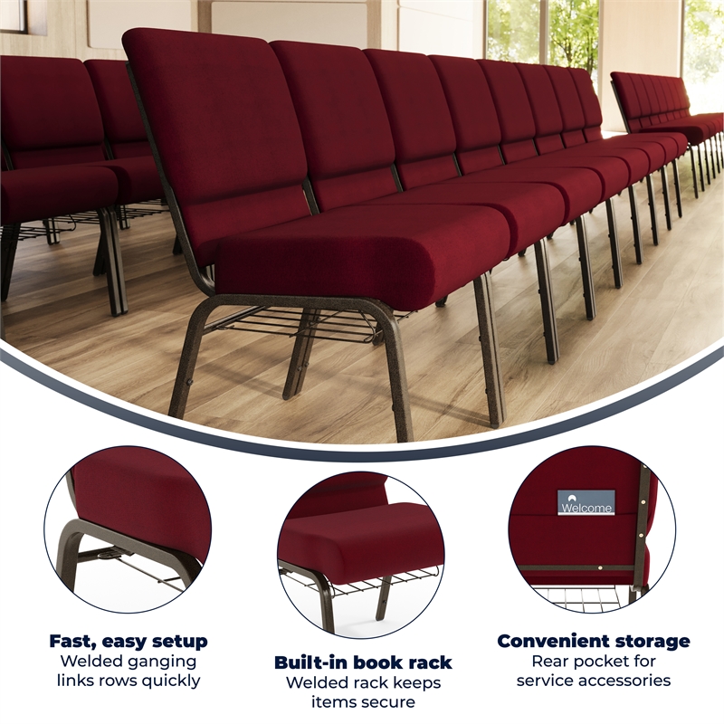 Flash Furniture Hercules Church Stacking Chair in Burgundy and Gold