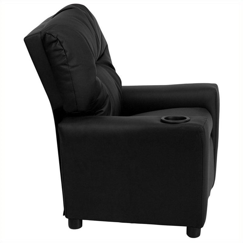 Flash Furniture Leathersoft Upholstered Kids Recliner with Cup Holder in Black