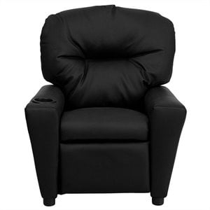Flash Furniture Leathersoft Upholstered Kids Recliner with Cup Holder in Black