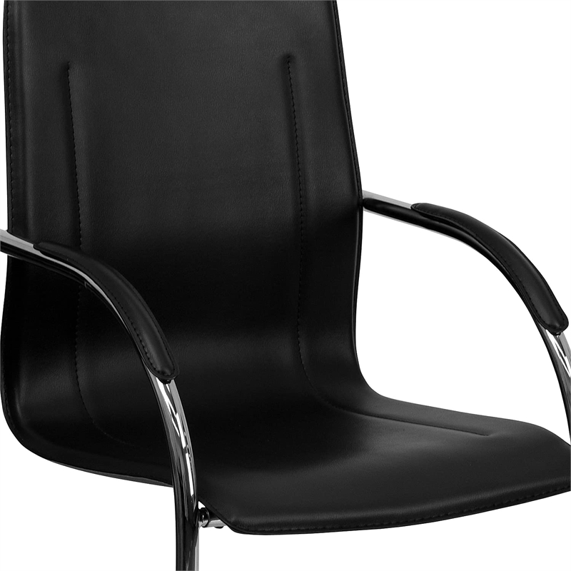 Flash Furniture Side Guest Chair in Black with Chrome Sled Base
