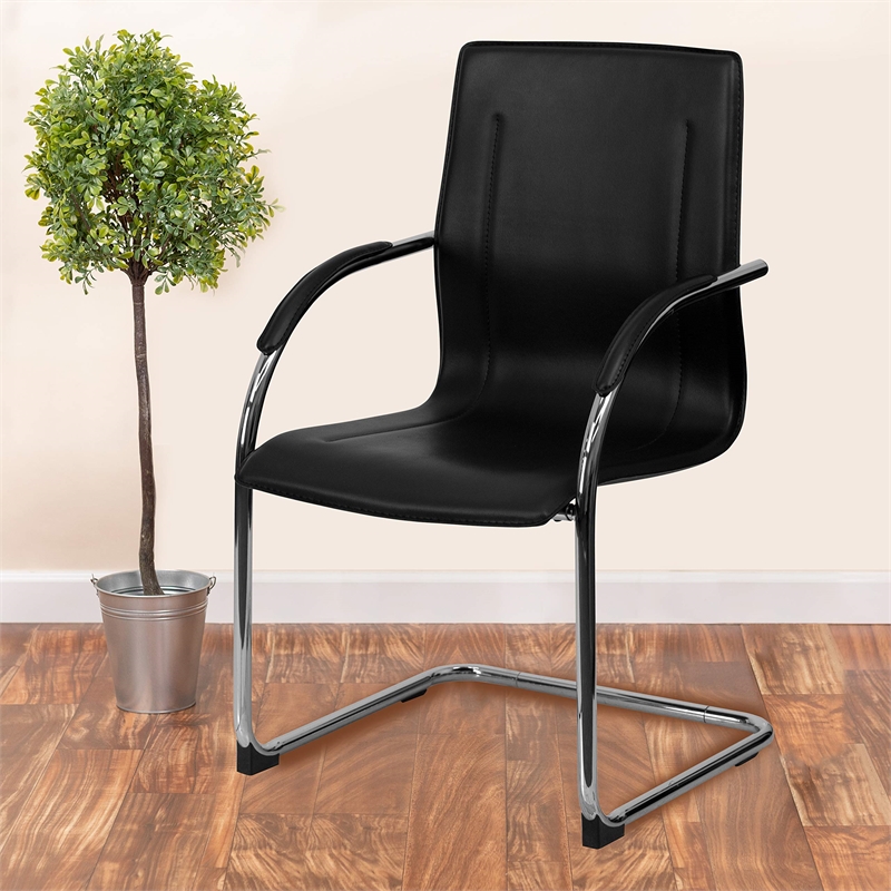 Flash Furniture Side Guest Chair in Black with Chrome Sled Base
