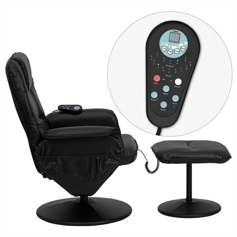 Flash Furniture Leather Massaging Recliner and Ottoman in Black
