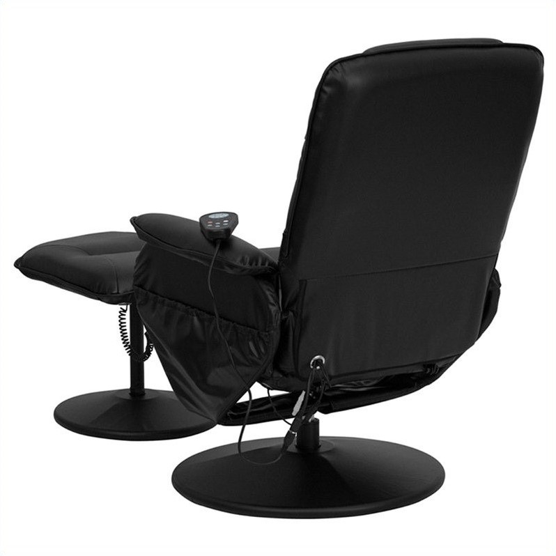 Flash Furniture Leather Massaging Recliner and Ottoman in Black