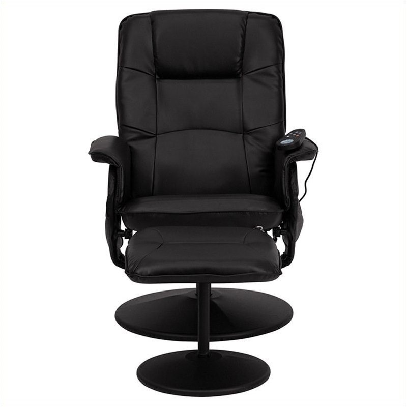 Flash Furniture Leather Massaging Recliner and Ottoman in Black