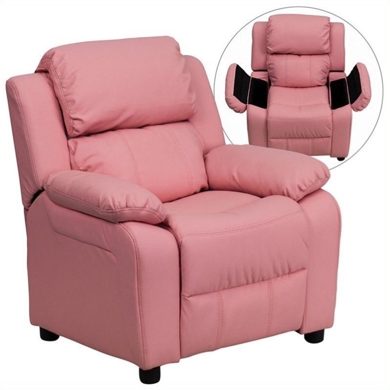 Flash Furniture Storage Arms Vinyl Upholstered Kids Recliner in Pink