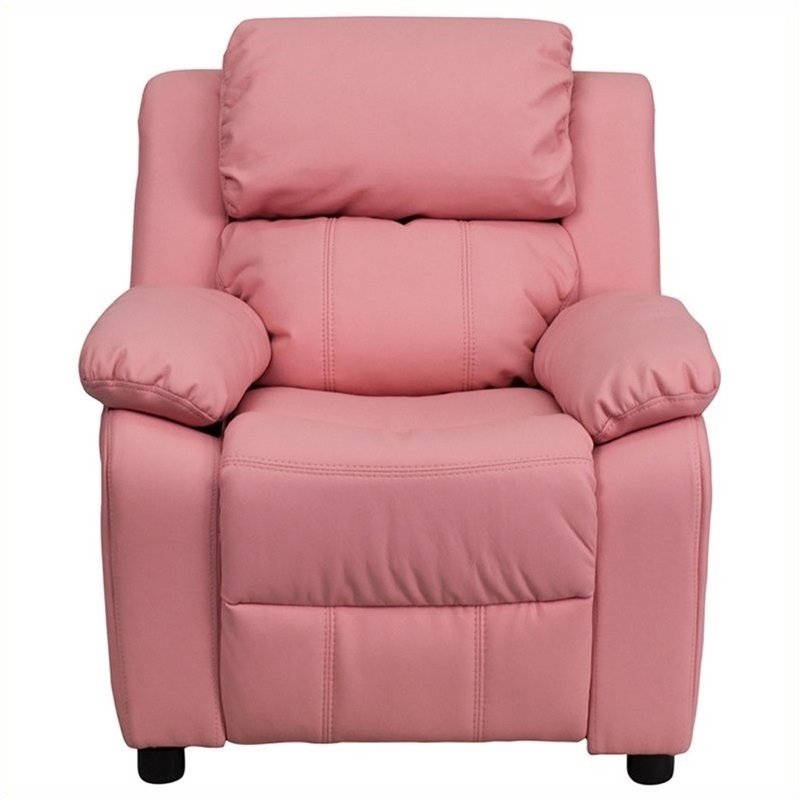Flash Furniture Storage Arms Vinyl Upholstered Kids Recliner in Pink