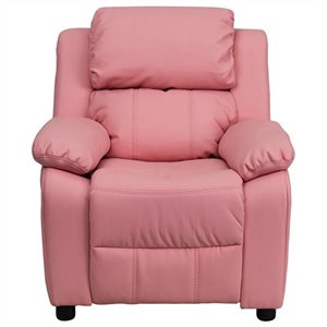 Flash Furniture Storage Arms Vinyl Upholstered Kids Recliner in Pink