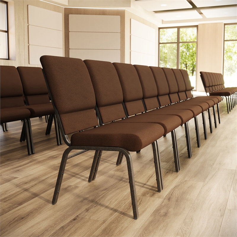Flash Furniture Hercules Church Stacking Guest Chair in Brown and Gold