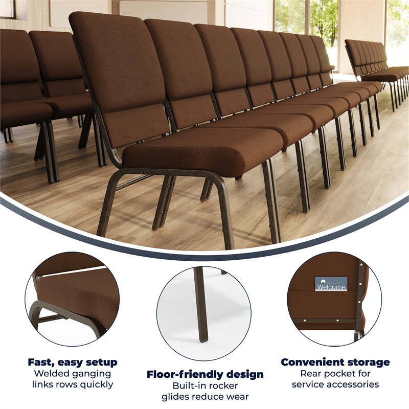 Flash Furniture Hercules Church Stacking Guest Chair in Brown and Gold