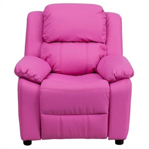 Flash Furniture Storage Arms Vinyl Upholstered Kids Recliner in Hot Pink