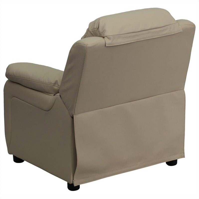 Flash Furniture Storage Arms Vinyl Upholstered Kids Recliner in Beige