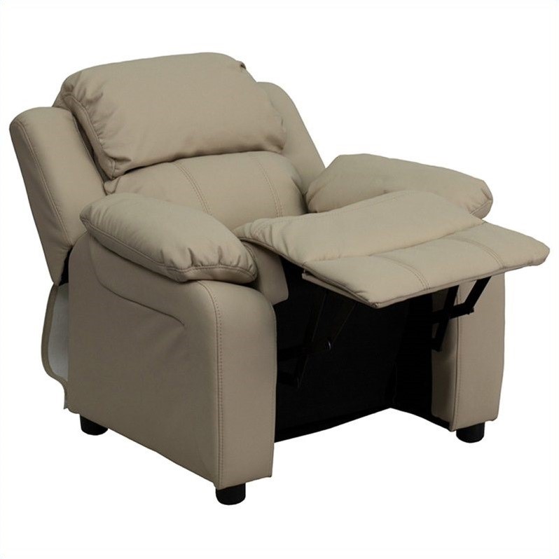 Flash Furniture Storage Arms Vinyl Upholstered Kids Recliner in Beige