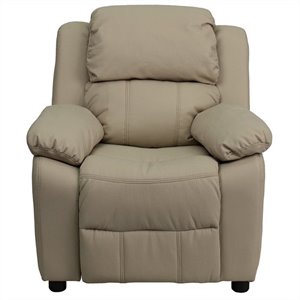 Flash Furniture Storage Arms Vinyl Upholstered Kids Recliner in Beige