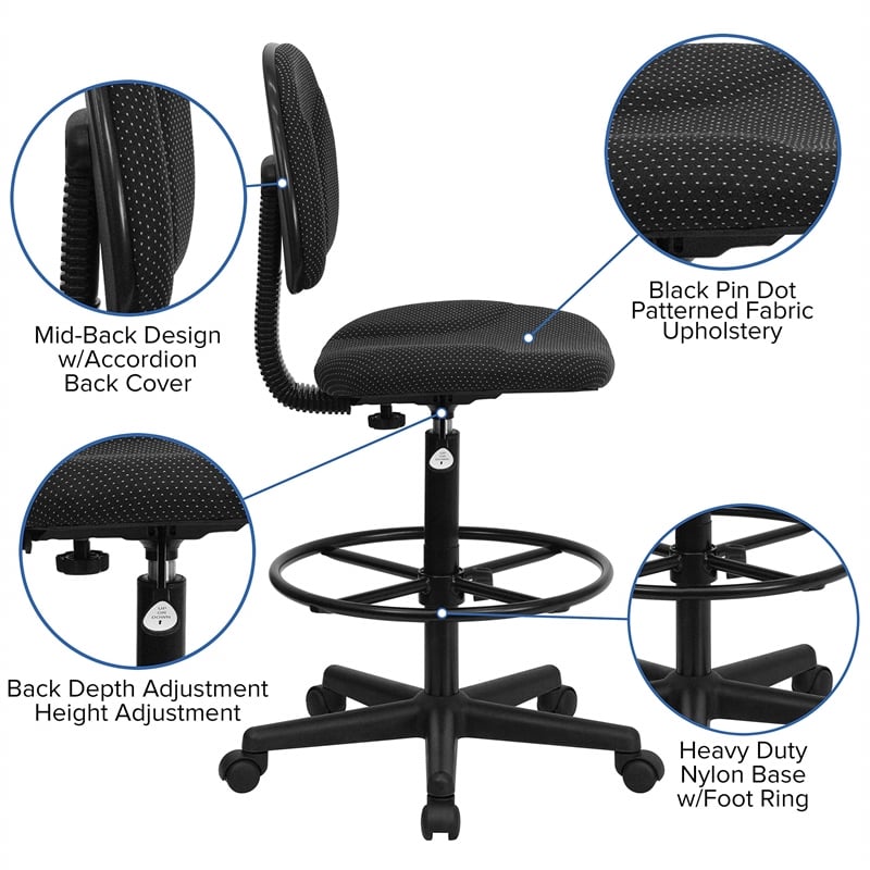 Flash Furniture Patterned Ergonomic Drafting Chair in Black