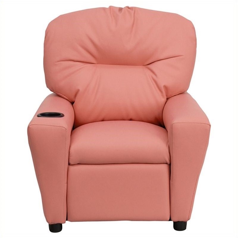 Flash Furniture Vinyl Upholstered Kids Recliner with Cup Holder in Pink