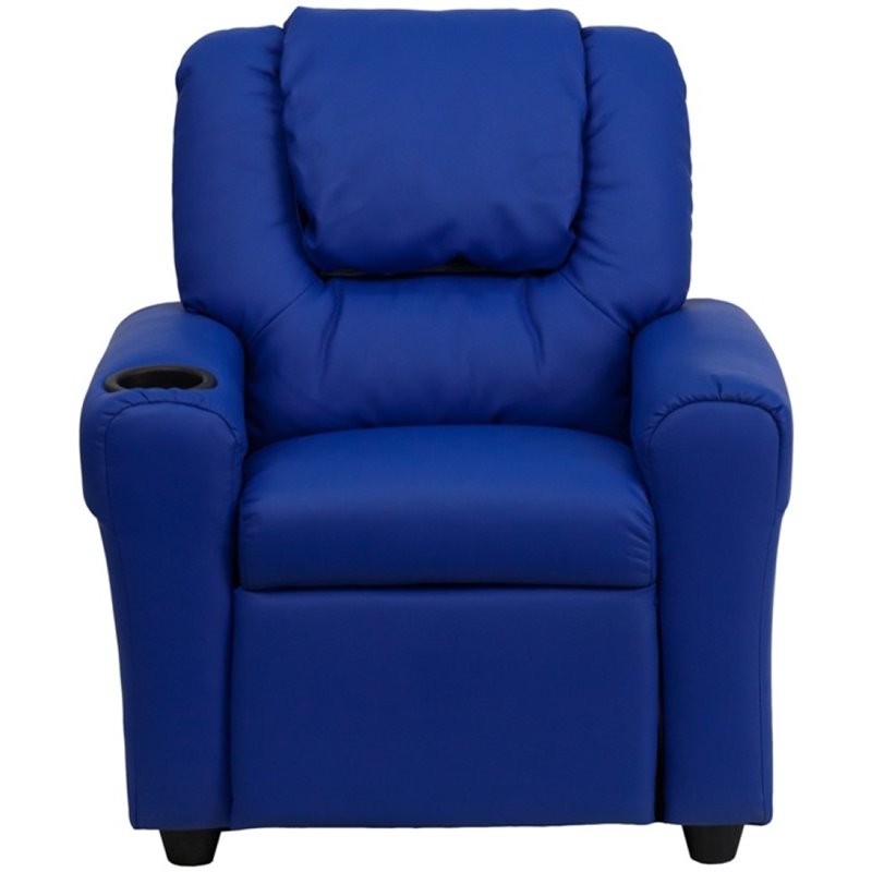 Flash Furniture Vinyl Recliner with Cup Holder and Headrest in Blue