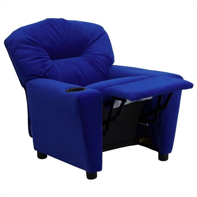 Flash Furniture Microfiber Upholstered Kids Recliner with Cup Holder in Blue