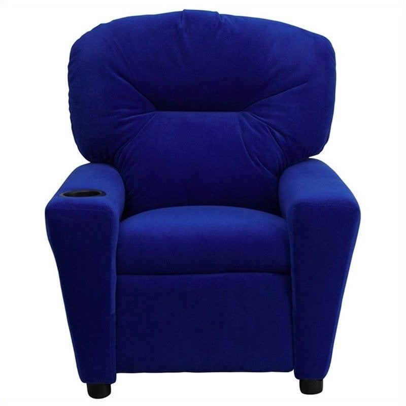 Flash Furniture Microfiber Upholstered Kids Recliner with Cup Holder in Blue