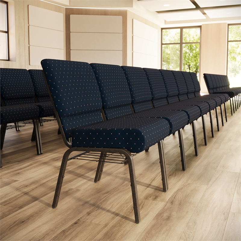 Flash Furniture Hercules Patterned Church Stacking Chair in Navy Blue