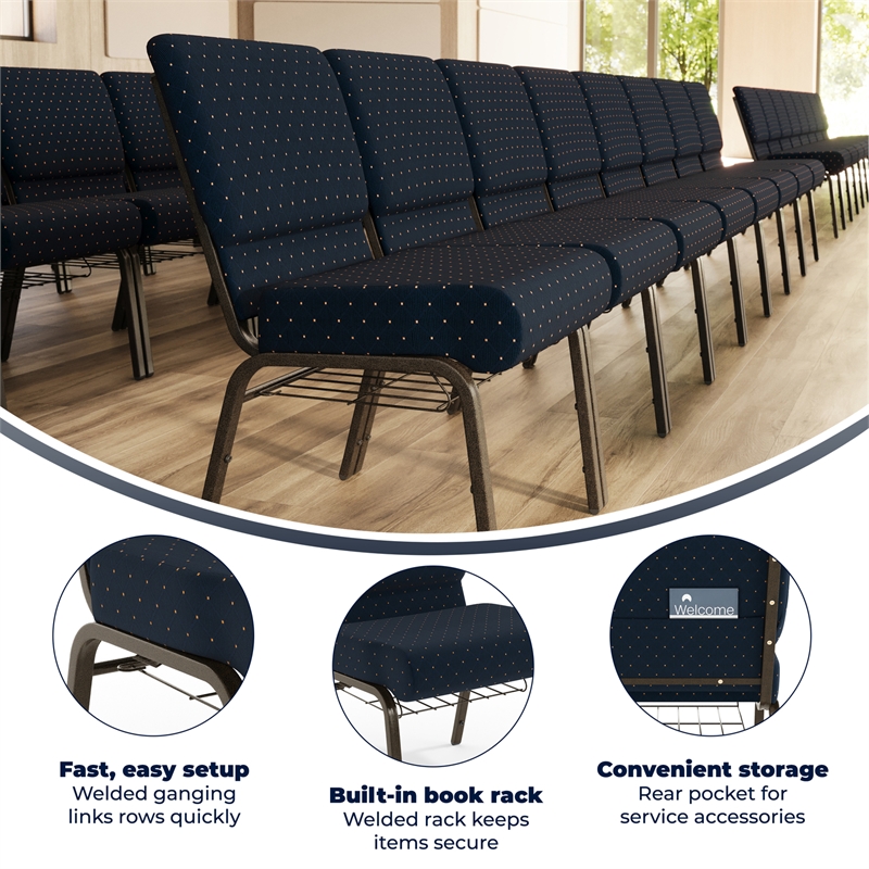 Flash Furniture Hercules Patterned Church Stacking Chair in Navy Blue