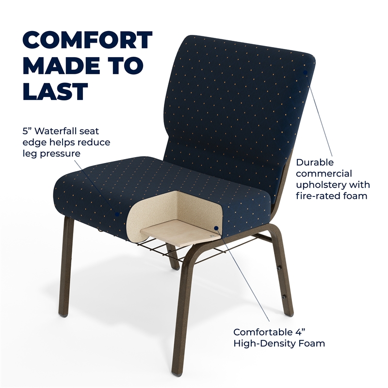 Flash Furniture Hercules Patterned Church Stacking Chair in Navy Blue