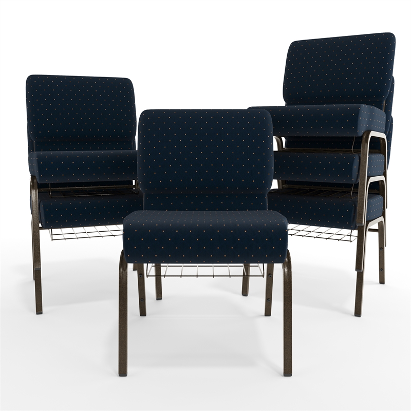 Flash Furniture Hercules Patterned Church Stacking Chair in Navy Blue