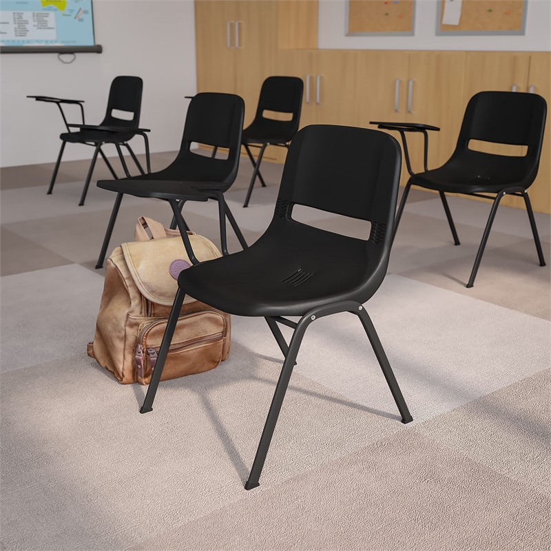 Flash Furniture Plastic Classroom Chair in Black with Right Arm Tablet