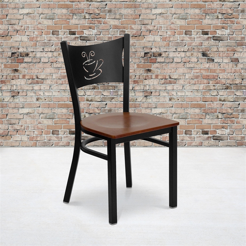 Flash Furniture Hercules Black Back Metal Dining Chair in Cherry