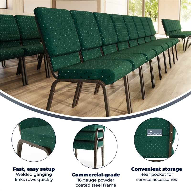 Flash Furniture Hercules Stacking Church Stacking Guest Chair in Green