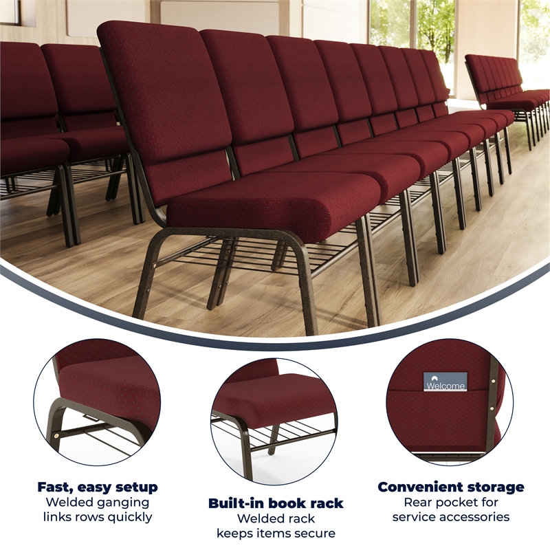 Flash Furniture Hercules Church Stacking Guest Chair in Burgundy