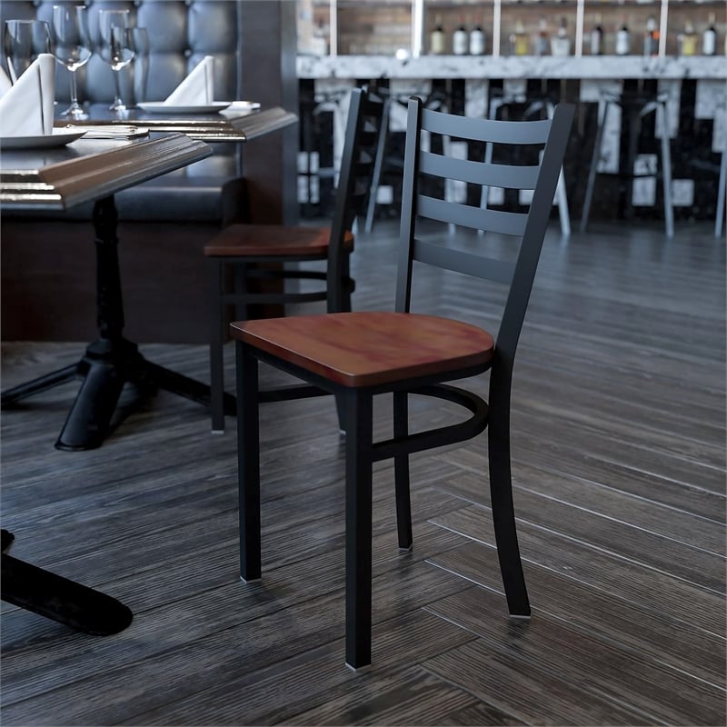 Flash Furniture Hercules Ladder Back Metal Dining Chair in Cherry