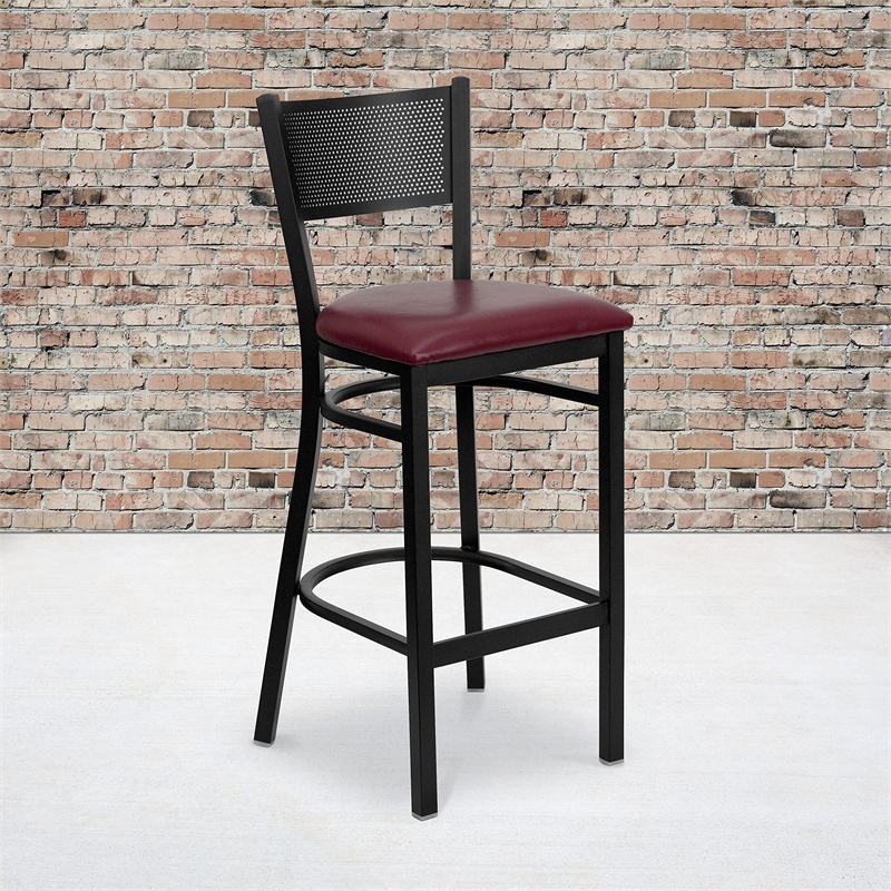 Flash Furniture Metal Restaurant Bar Stool in Black and Burgundy