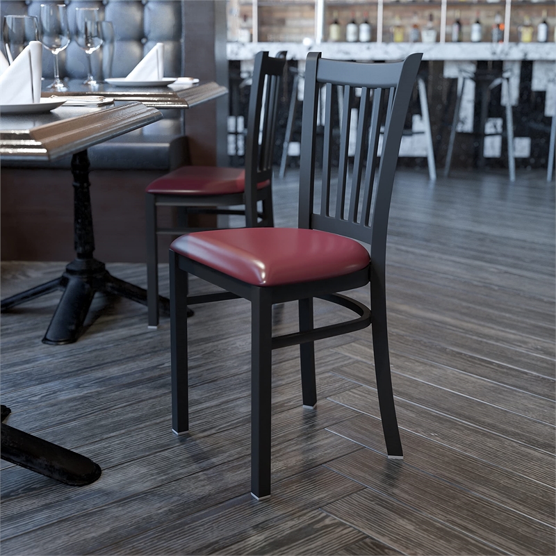 Flash Furniture Hercules Black Back Metal Dining Chair in Burgundy