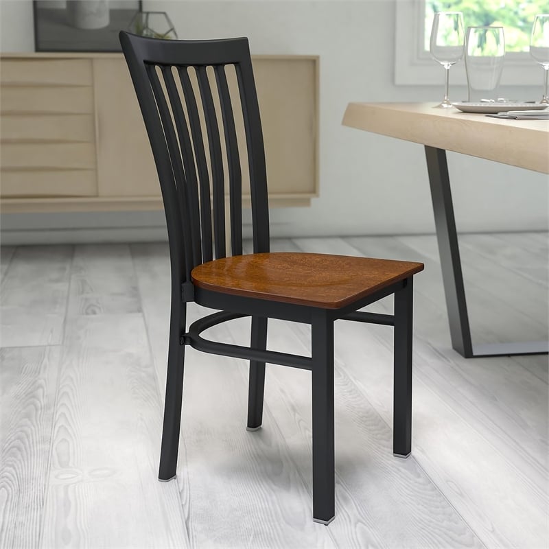 Flash Furniture Hercules Black Back Metal Dining Chair in Cherry