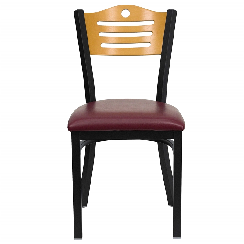Flash Furniture Hercules Black Slat Back Dining Chair in Burgundy