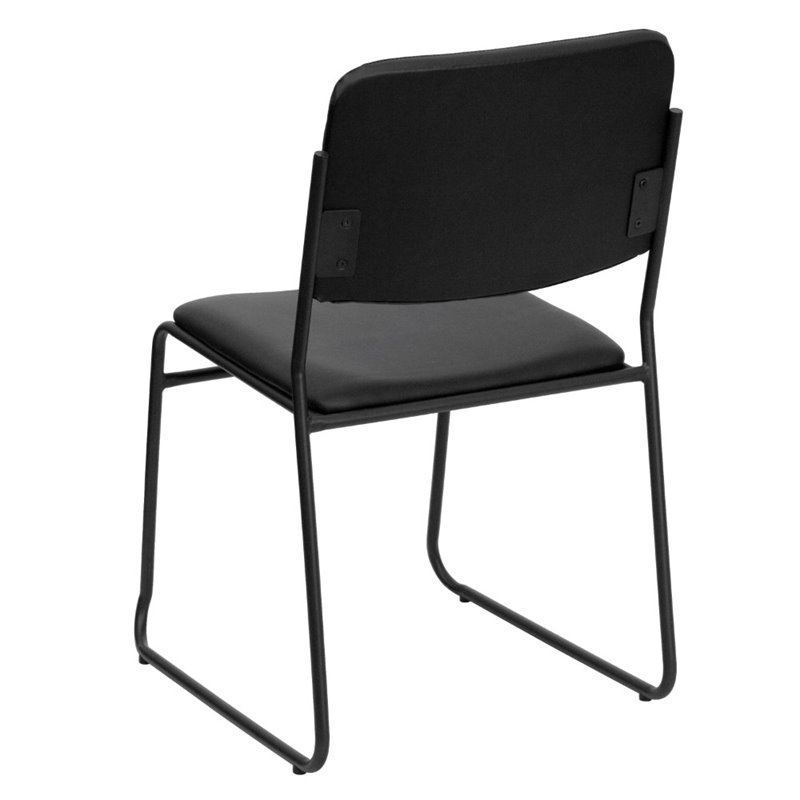 Flash Furniture Hercules Faux Leather Sled Base Stacking Chair in Black