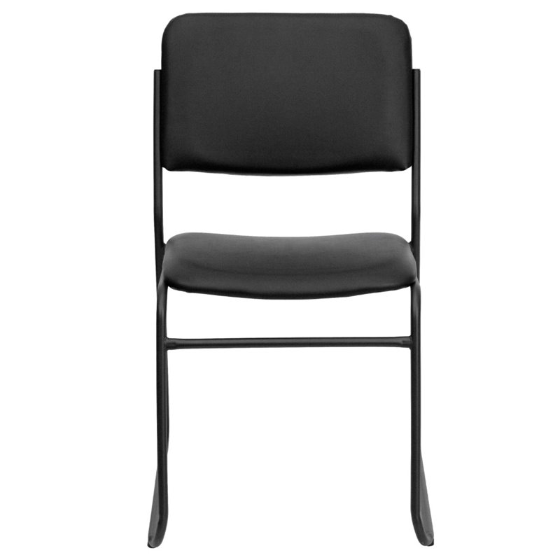 Flash Furniture Hercules Faux Leather Sled Base Stacking Chair in Black