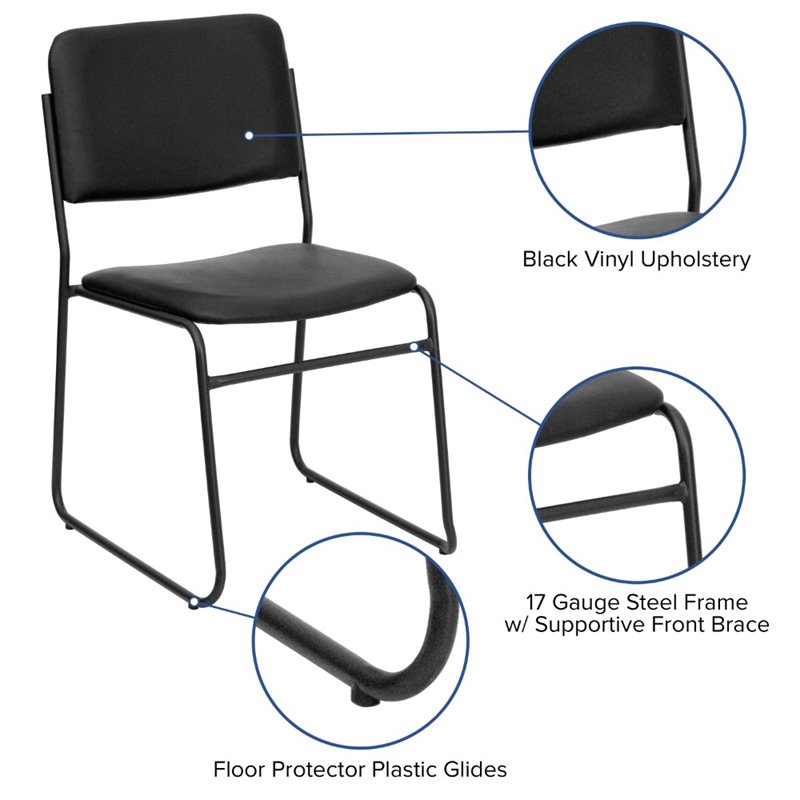 Flash Furniture Hercules Faux Leather Sled Base Stacking Chair in Black