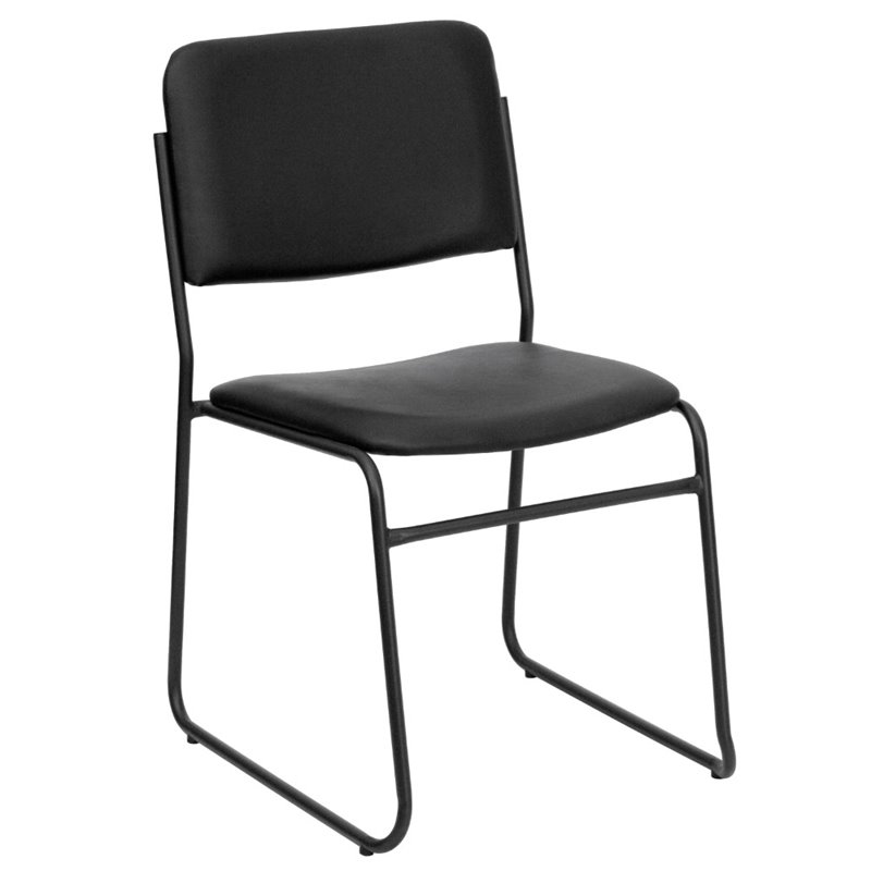 Flash Furniture Hercules Faux Leather Sled Base Stacking Chair in Black