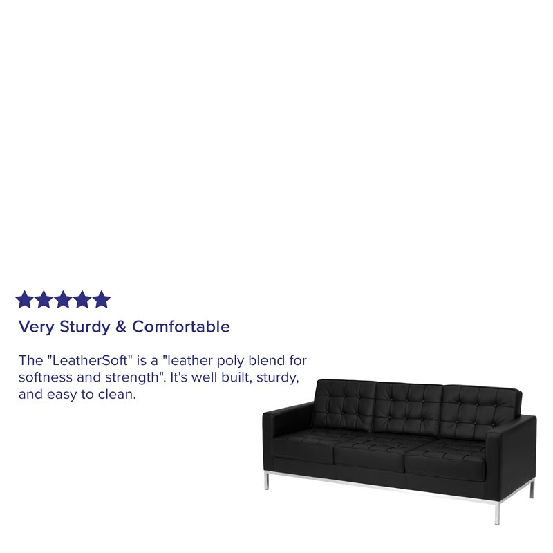 Flash Furniture Hercules Lacey Series Contemporary Sofa in Black