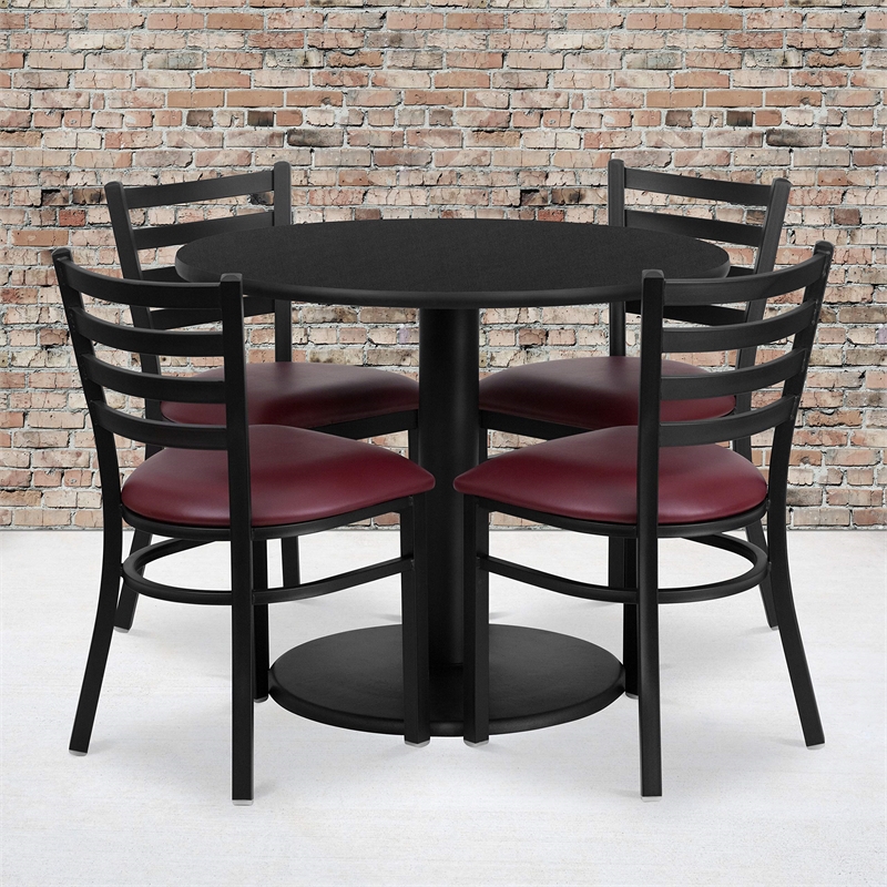 Flash Furniture 36Rd Laminate Table Set In Black Top Burgundy Vinyl Seat