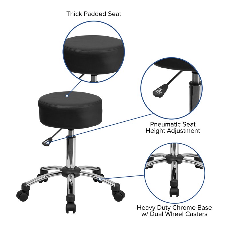 Flash Furniture Medical Ergonomic Stool Black and Chrome