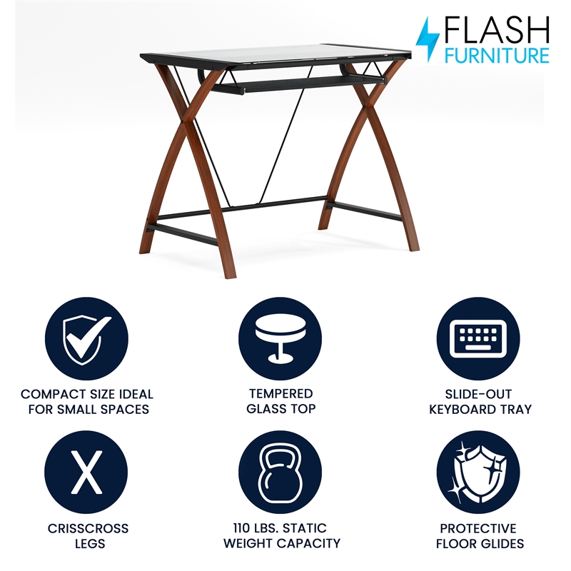 Flash Furniture Glass Keyboard Computer Desk In Clear Cherry