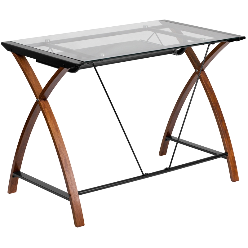 Flash Furniture Glass Keyboard Computer Desk In Clear Cherry
