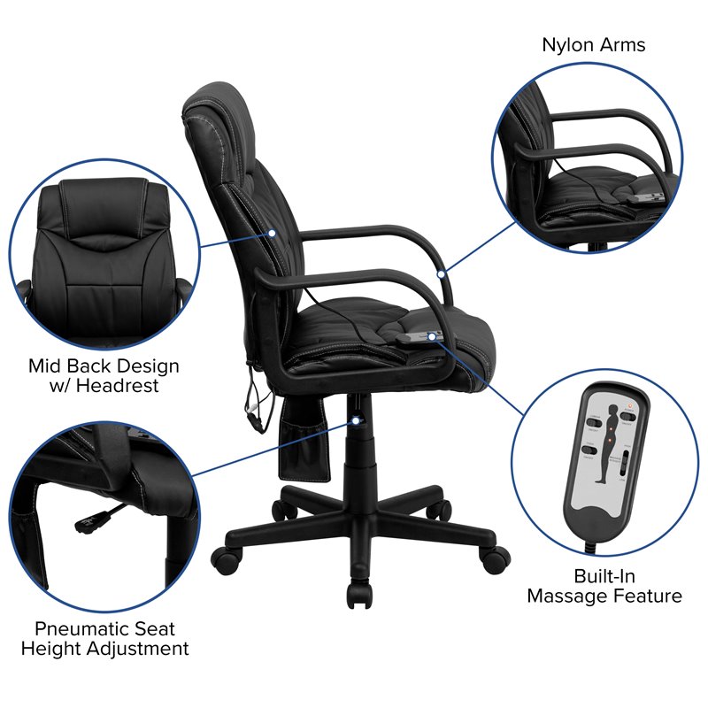 Flash Furniture Massaging Leather Executive Office Chair in Black
