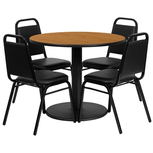 Flash Furniture 36Rd Laminate Table Set-Bnqt In Natural Top Black Vinyl Seat