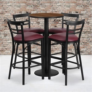 Flash Furniture Jamie 24&quot RD Walnut Laminate Table & 4 Metal Barstools