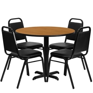 Flash Furniture 36Rd Laminate Table Set-Bnqt In Natural Top Black Vinyl Seat